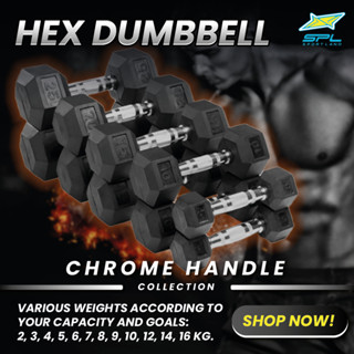 SPORTLAND Collection ดัมเบลหกเหลี่ยมด้ามชุบSPLHex Dumbbell+Chromed Handle (9kg,10kg,12kg,14kg,16kg)