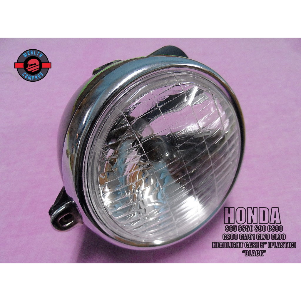 ไฟหน้าพร้อมกะโหลกไฟหน้า "ดำ" HONDA S65 SS50 S90 CS90 C200 CM91 CL70 CL90  //  HEADLIGHT CASE 5”PLAST