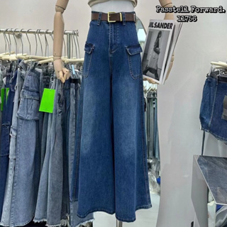 🇰🇷New🇰🇷  Korea cargo wideleg denim jeans มาใหม่เลยค้า กับกางเกงยีนคาร์โก้ กระเป๋าข้าง แบบเก๋มากกก ทรงขาบานสุดหรู