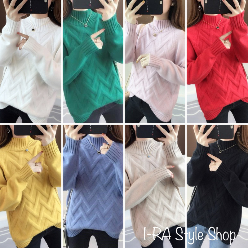 พร้อมส่ง เสื้อกันหนาวไหมพรมแขนยาว ผ้านุ่มๆ สีสันสดใส “ Knit Sweater “ สไตล์เกาหลี คุณภาพเกรด AAA++