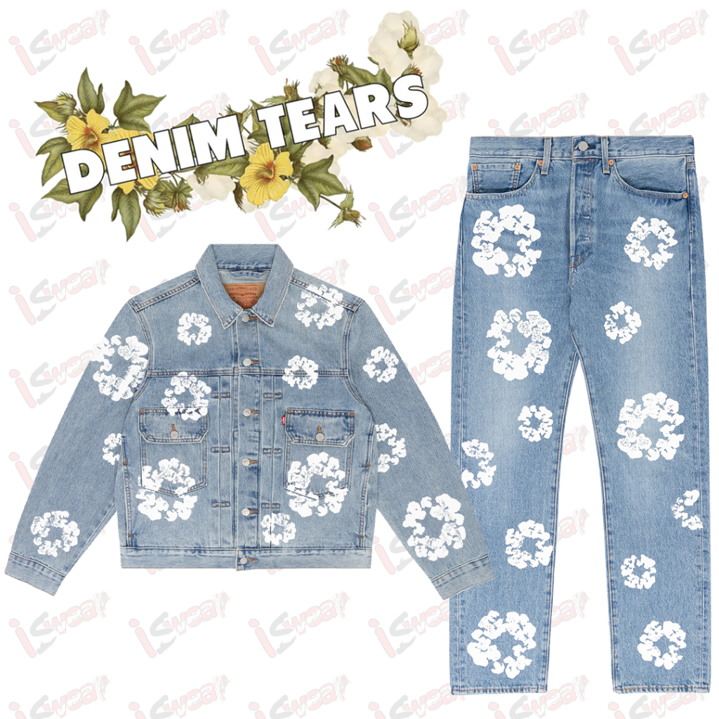กางเกงยีนส์ &amp; เสื้อแจ็คเก็ต Denim Tears Levi’s 501 Jeans Wreath Light Wash