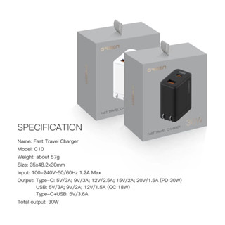 Eloop C10 หัวชาร์จเร็ว 2 พอร์ต Type C PD 30W GaN QC 3.0 Adapter ชาร์จไว