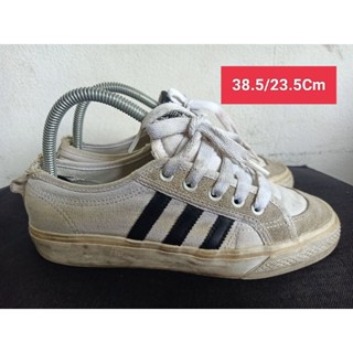 Adidas Size 38.5 ยาว 23.5 Cm  รองเท้ามือสอง ผู้หญิง เท้าเล็ก  ผ้าใบ สวม แฟชั่น ลำลอง เที่ยว