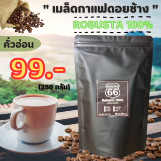 เมล็ดกาแฟคั่วโรบัสต้า 100% (คั่วอ่อน) ขนาด 250 กรัม กาแฟคั่ว กาแฟสด กาแฟใต้ ราคาถูก เมล็ดกาแฟโรบัสต้าชุดพร