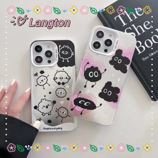 🌈Langton🌸การ์ตูน ความคิดสร้างสรรค์ สีเงิน วัสดุฝ้า iphone 11 14 pro max ป้องกันการหล่นขอบเต็ม case for iPhone 12 13