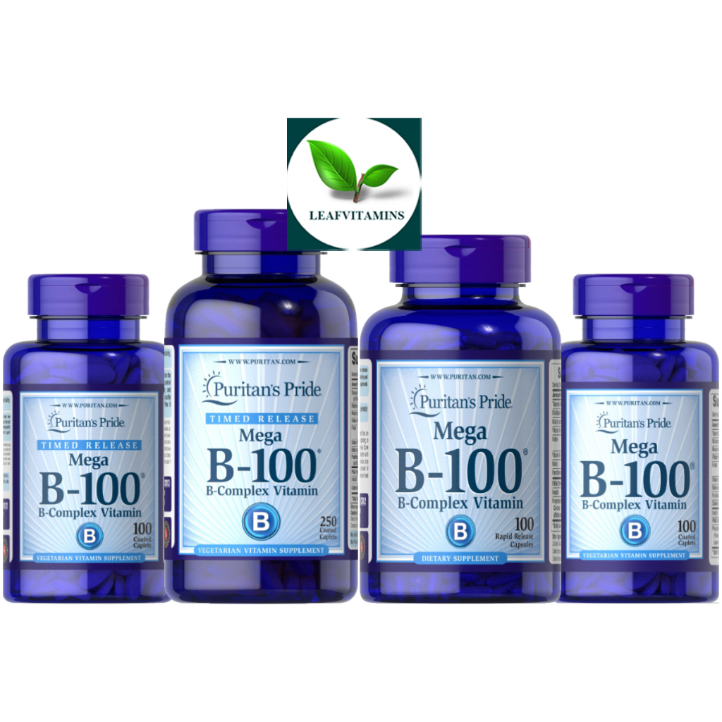 Puritan's Pride Vitamin B-100 Complex 100 Capsules &amp; B-100® Complex Timed Release / 100, 250 Caplets