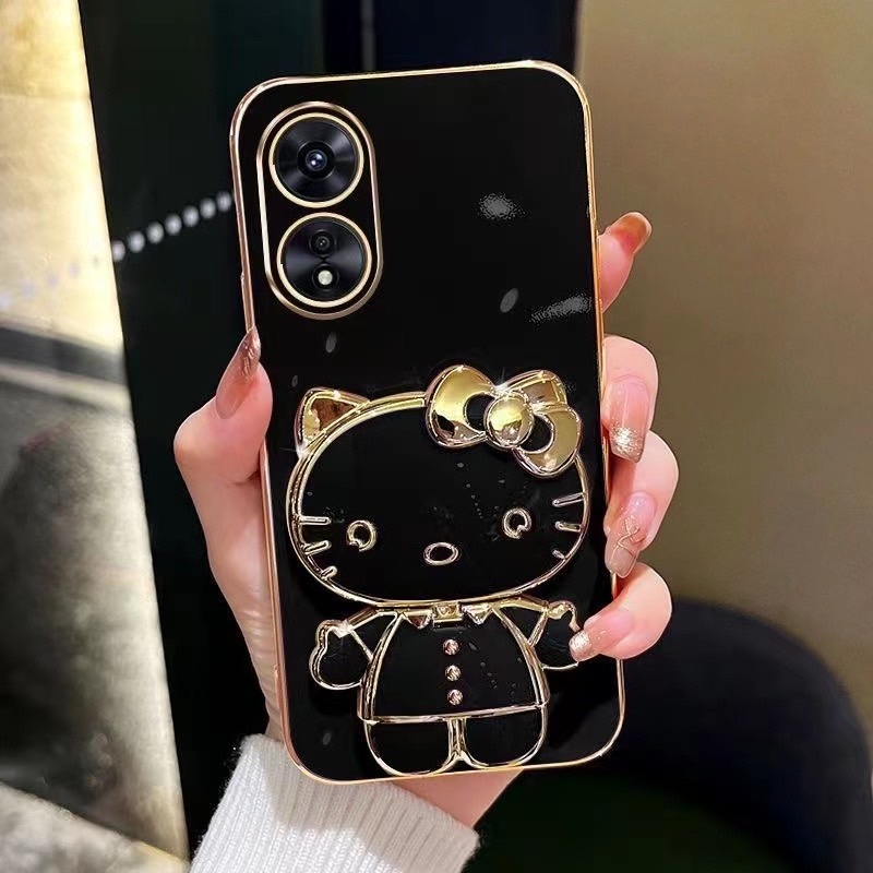 เคส คิตตี้ ขาตั้ง สำหรับ OPPO A18 A38 A60 A54 A78 4G 5G A58 4G 5G A98 A17 A17K ลายน่ารัก กระจก ตั้งได้