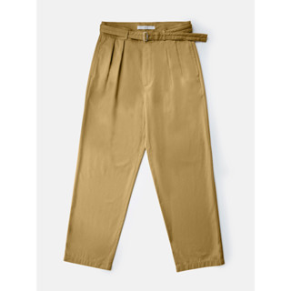 [JBB*] KHAKI COTTON BLEND BELTED WIDE TROUSERS เจบีบี กางเกงขายาวผู้ชาย กางเกงขายาวสองจีบทรงหลวม กางกางมีเข็มขัด