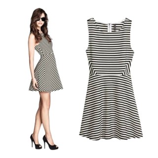 H : Black&amp;White Striped Skater Dress