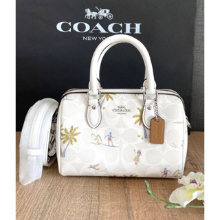 หมอน Coach Mini Rowan Crossbody In Signature Canvas With Hula Print