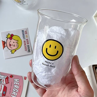 พร้อมส่ง🍑 แก้วน้ำ Smile and Daisy แก้วทรงสูง แก้วใส 71002