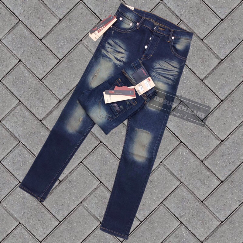 กางเกงยีนส์ขาเดฟผู้ชาย ผ้ายืด แต่งปะสนิม  เอว 28-44 เนื้อดี ราคาถูก