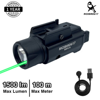 ไฟฉายยุทธวิธี ไฟฉายติดปืน RICEBIRD617 RBF2 Tactical Flashlight 1500 Lumen ไฟฉายเลเซอร์ รางปรับระยะ ชาร์จแม่เหล็ก