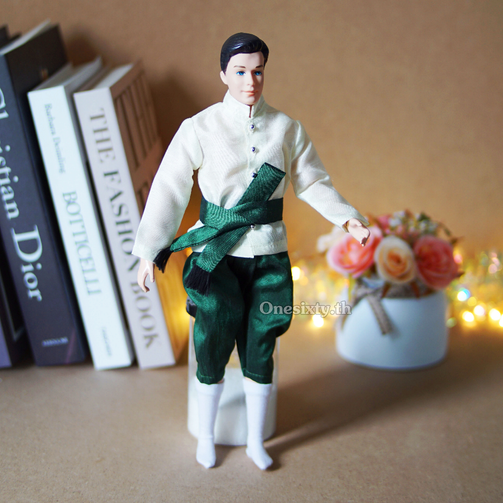 KEN ชุดไทยตุ๊กตาผู้ชาย : ชุดโจงกระเบน สีขาวเขียว ไม่รวมตัวตุ๊กตา