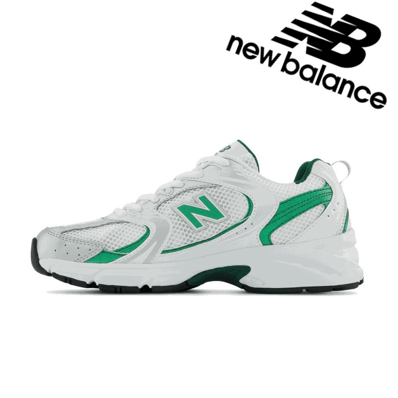 New Balance 530 ของแท้ 100% รองเท้าผ้าใบสีขาวและสีเขียวที่ทนทานต่อการสึกหรอและสวมใส่สบาย