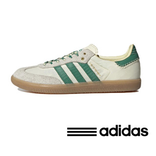 Wales Bonner x adidas ORIGINALS Samba รองเท้าผ้าใบสามแถบกันลื่นกันลื่นสีขาวและเขียว