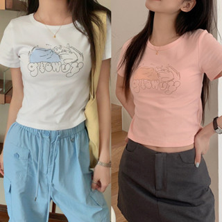 Somedays_closet l🌷พร้อมส่ง🌷Glowvy Shirts เสื้อยืดแขนสั้นพิมพ์ลายน้องกระต่าย