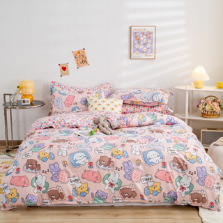 ส่งฟรี! ชุดผ้าปูที่นอน+ผ้านวมครบเซ็ต 6 ชิ้น “ลายการ์ตูนสัตว์” (สีเทา) Animal Cartoon Beddings