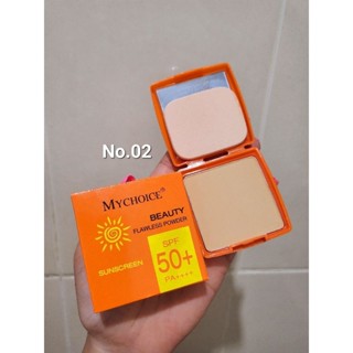 แป้งพัฟผสมรองพื้น MYCHOICE BEAUTY FLAWELESS POWDER No.02 SPF50+ PA++++ แป้งผสมกันแดดใบหน้า 10 กรัม