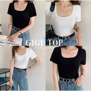 GIGI TOP เสื้อยืดคอเหลี่ยมเบสิค เสื้อยืดผู้หญิง แมทง่าย