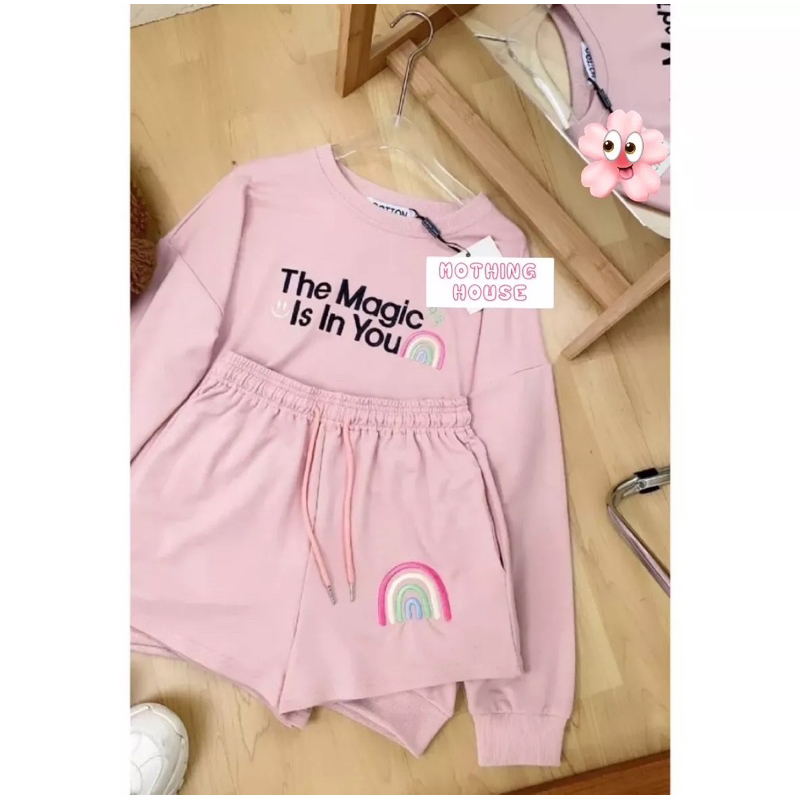 Set เสื้อสเวทเตอร์แขนยาว+ขาสั้น ผ้าคอตตอน💯 ป้าย Mothing house🌈
