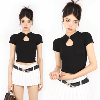 Theyourlooks ‪♡ พร้อมส่ง Chinese crop top เสื้อครอป เว้าอก