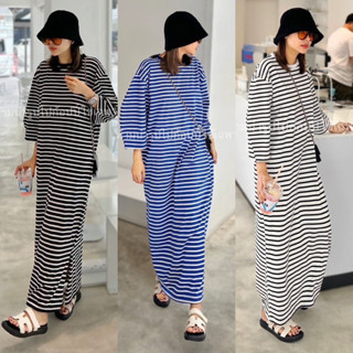 Yunaka เดรสยาวทรงปล่อย อก 42-50” Striped Oversize Dress เอว 42-50”