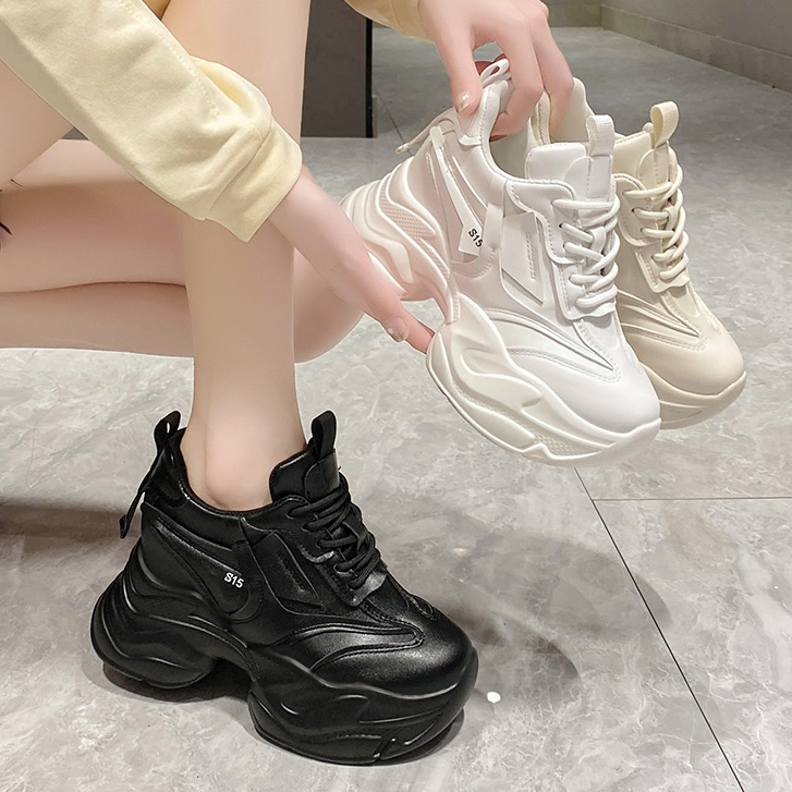 (TB04) รองเท้าผ้าใบเสริมส้น Sz.34-40 สูง10cm l 4นิ้ว (เบจ,ขาว,ดำ)**พรีออเดอร์