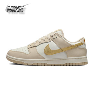 Nike Dunk Low "Gold Swoosh" Cleat รองเท้าผ้าใบของแท้ 100%