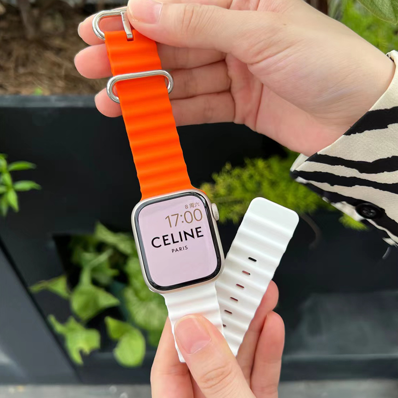 สายนาฬิกาซิลิโคน 38/40/41mm42mm46mm49mm/45mm44mm สายนาฬิกาซิลิโคนจับคู่สีสำหรับ iWatch series 10 9 8 7 6 5 4 3 2 1 SE