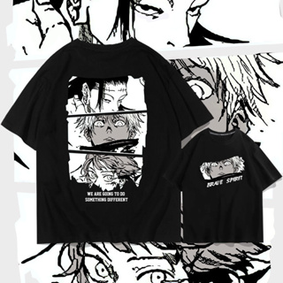 เสื้อยืดแขนสั้นอะนิเมะ Jujutsu Kaisen นักเรียนชายและหญิงอะนิเมะญี่ปุ่นแขนสั้นผ้าฝ้ายพิมพ์ลายสุดเท่ห์