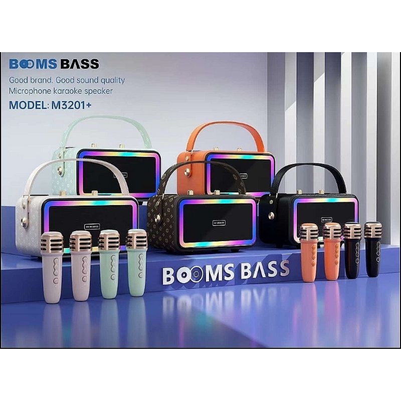 ลำโพงบลูทูธBOOMS​ bass​ M3201+แ​ถมไมค์ลอย2ตัว
