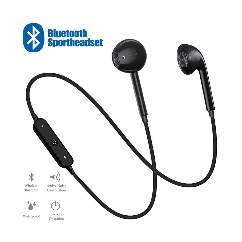 หูฟังสเตอริโอบลูทูธไร้สาย S6 ขาว ดำ Bluetooth 4.1