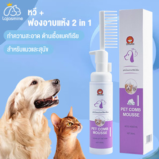 หวีสัตว์เลี้ยง + ฟองอาบแห้ง 2 in 1 80ml มูสอาบแห้งสำหรับสัตว์เลี้ยง แชมพูอาบแห้ง ไม่ต้องล้างน้ำ กำจัดกลิ่นต้านเชื้อแบคที