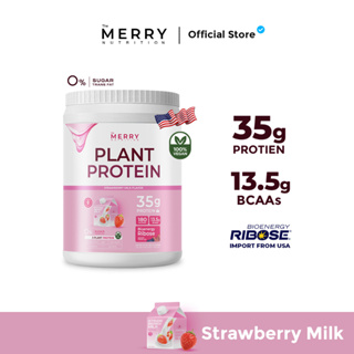 Merry Plant Protein โปรตีนพืช 5 ชนิด : รส Strawberry Milk Flavor 1 กระปุก 2.3lb. / 1,050g. [ 20 Servings ]