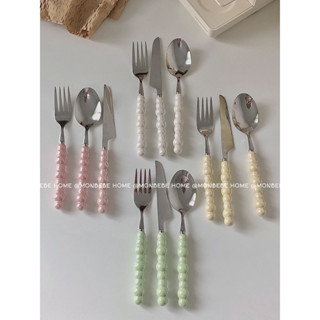 ช้อนส้อม ช้อนส้อมสแตนเลส insที่จับเซรามิกมุก ชุดช้อนส้อม พร้…