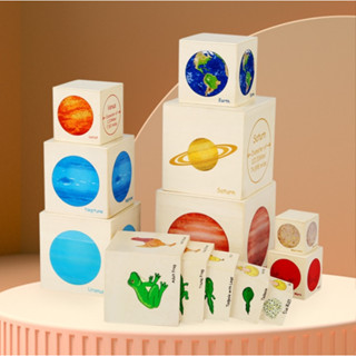 Life cycle &amp; Solar system - Montessori size sorting tower ของเล่นไม้ มอนเตสซอรี่ เรียงขนาด วงจรชีวิตสัตว์ ระบบสุริยะ