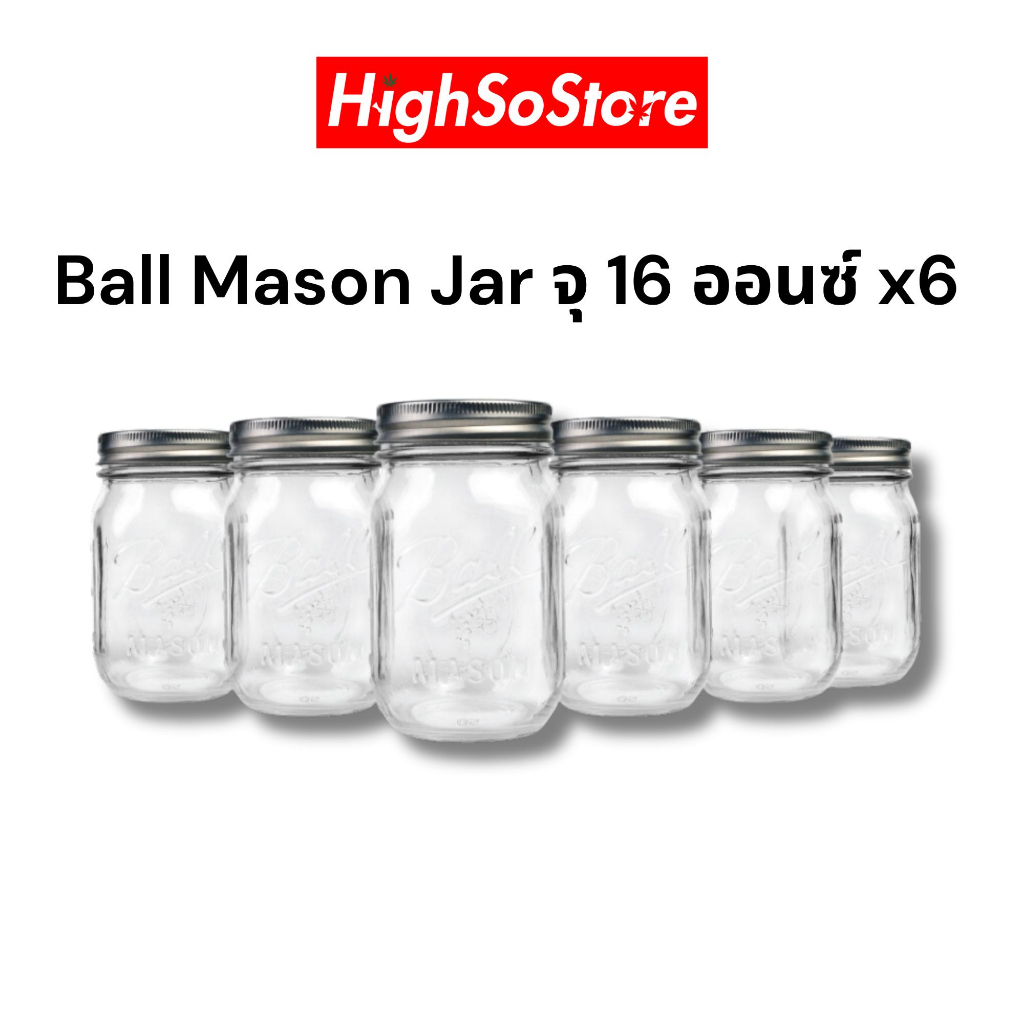 🚚พร้อมส่ง 🚚ส่งไว โหลแก้ว Ball Mason  Jar - Half Pint / 16oz x6
