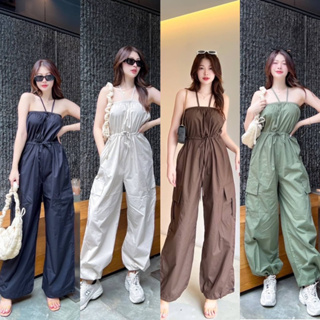 Cargo jumpsuit จั้มสูท แต่งผูกคอ เกาะอก ทรงน่ารัก ขาจั้ม