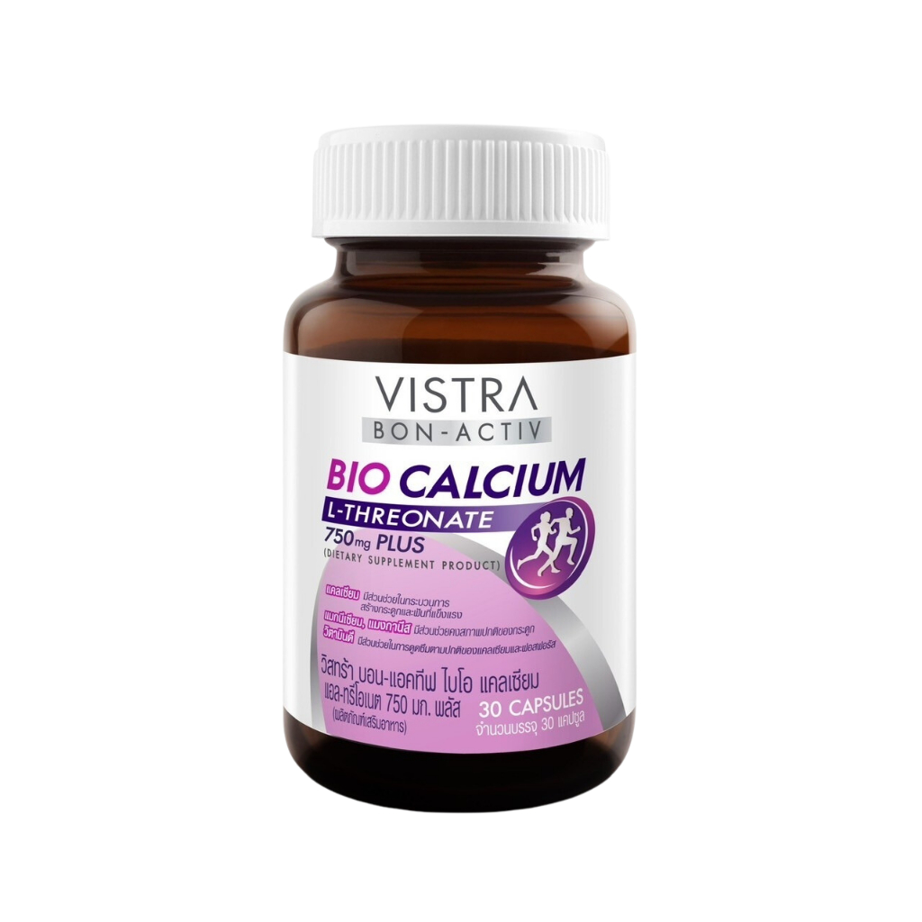 Vistra Bio Calcium L-Theonate 750mg Plus 30 Capsules บอน-แอคทีฟ ไบโอ แคลเซียม แอล-ทรีโอเนต #10959