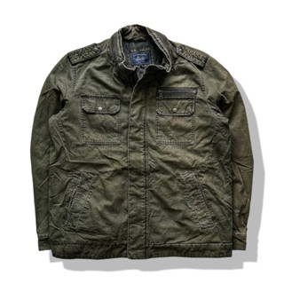 GH Bass &amp; Co Olive Brown Military Trucker Jacket รอบอก 49”