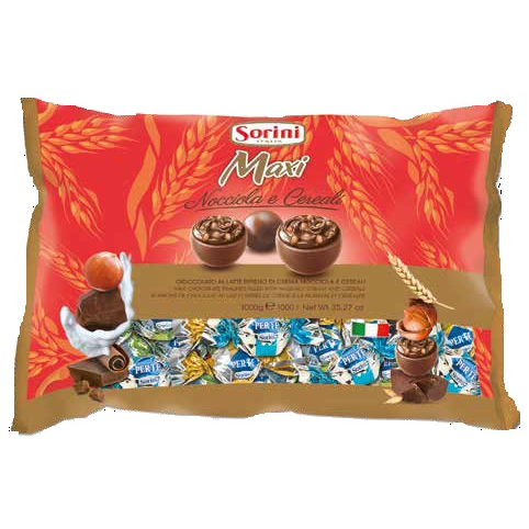 Sorini Italy Maxi Nocciola e Cereali ช็อกโกแลตสอดไส้ น้ำหนัก 1000 กรัม BBF.28/07/24