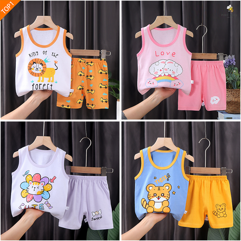 เสื้อกล้ามเด็ก เสื้อ+กางเกง สำหรับเด็ก 0-3 ขวบ ระบายอากาศดี ไม่ระเคายคืองผิวเด็ก งานเย็บสวยทุกตัว