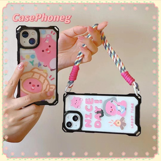 🍑CasePhoneg🍑สไตล์สร้อยข้อมือ สีชมพู เคสใส การ์ตูน iPhone 11 14 pro max ป้องกันการหล่น ขอบเต็ม case for iPhone 12 13