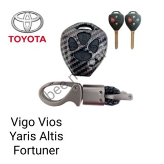 เคสเคฟล่าหุ้มกุญแจรีโมทรถรุ่น Toyota vigo vios yaris altis fortuner 3 4ปุ่มพร้อมพวงกุญแจ