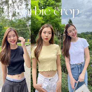 Barbie crop เสื้อครอปผ้าร้องแต่งแขนและชายเสื้อน่ารักสุดๆ