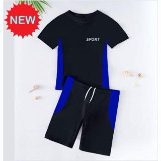 ชุดว่ายน้ำเด็ก SPORT ชุดว่ายน้ำชาย แขนสั้นสีพื้น เนื้อผ้าดี สินค้าพร้อมส่ง