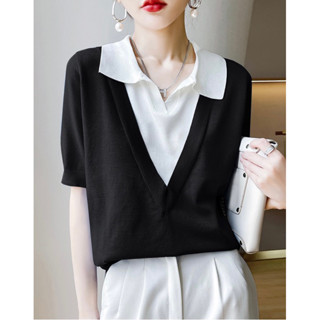 เสื้อไหมพรม คอวีทรูโทน ผ้านิ่ม ผ้าพอดีไม่หนา ฟรีไซส์ อก36-46”