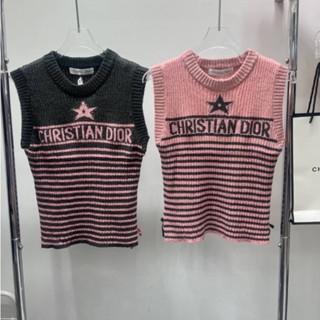 2สี Christian Dior  เสื้อไหมพรม แขนกุด เสื้อกล้าม เนื้อผ้าร่อง ลายขวาง ดิออร์