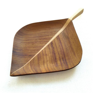 กูปรี จานไม้สัก รูปใบไม้ ใบด่าง 𝐊𝐨𝐮𝐩𝐫𝐞𝐲 Brown Natural Teak Wooden Leafy Plate Appetizer Dish Style Spotted Hand-Crafted